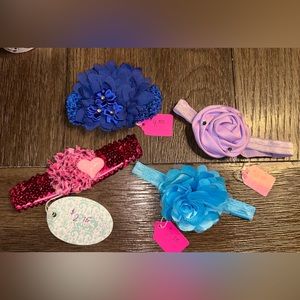 NWT Handmade Headbands x 4 Infant Baby Child Girl Gemstones Cheetah Heart Flower